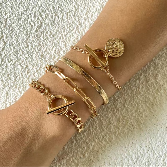 Gold 14k plated 4 piece Bracelets Set - Picture 3 of 4
